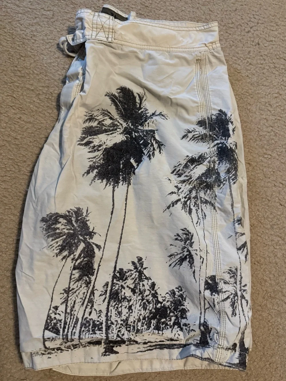 Old Navy Cream Swim Board Shorts with Black Palm Trees